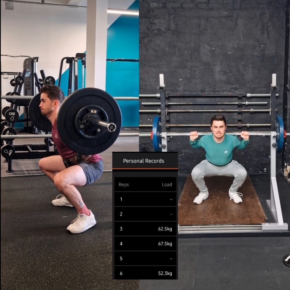 Kyle's squat, before and after, with his personal records