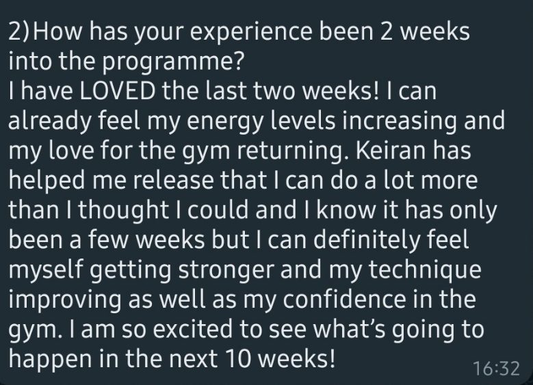 Client message after two weeks