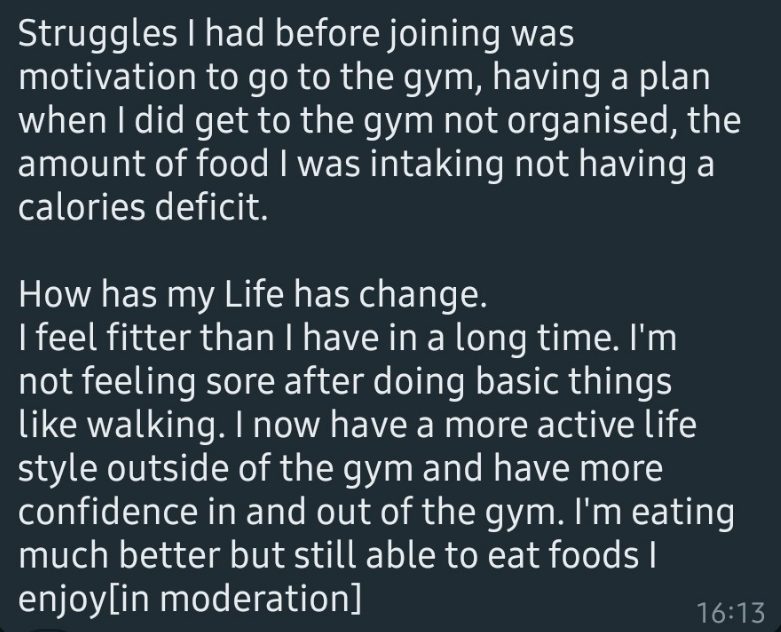 Client message about how life has changed