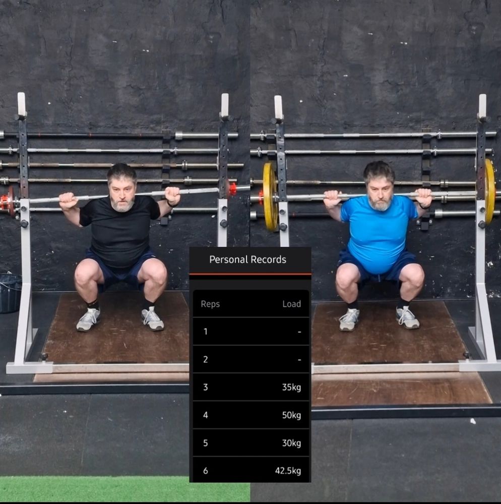 Stu's squat, before and after, with his personal records
